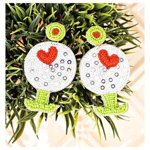 BEADED GOLF LOVERS BALL & TEE EARRINGS - BRAND NEW - ARTISAN MADE USA - GIFT